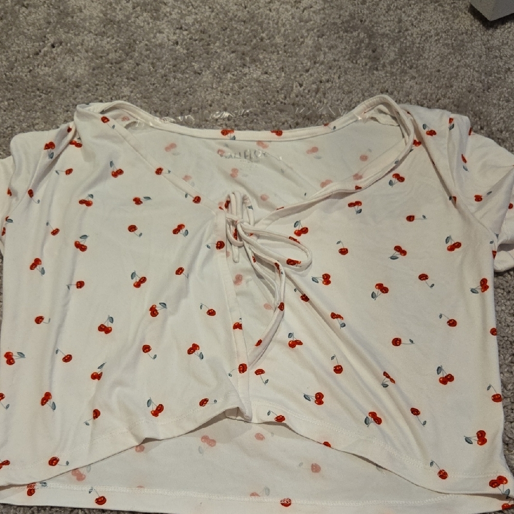 Wallflower Cream Tie Front Ruched Crop Top